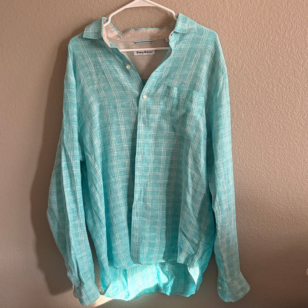 Tommy Bahama Turquoise Checkered Shirt